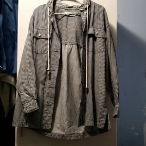 Striped button up hooded jacket